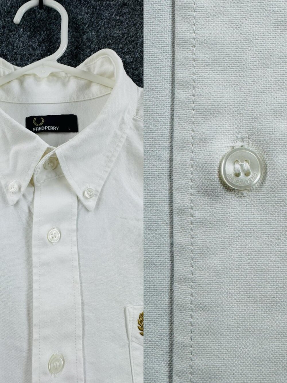 Fred Perry Oxford OCBD Logo White Large Short Sleeve Mens Button-Down Designer